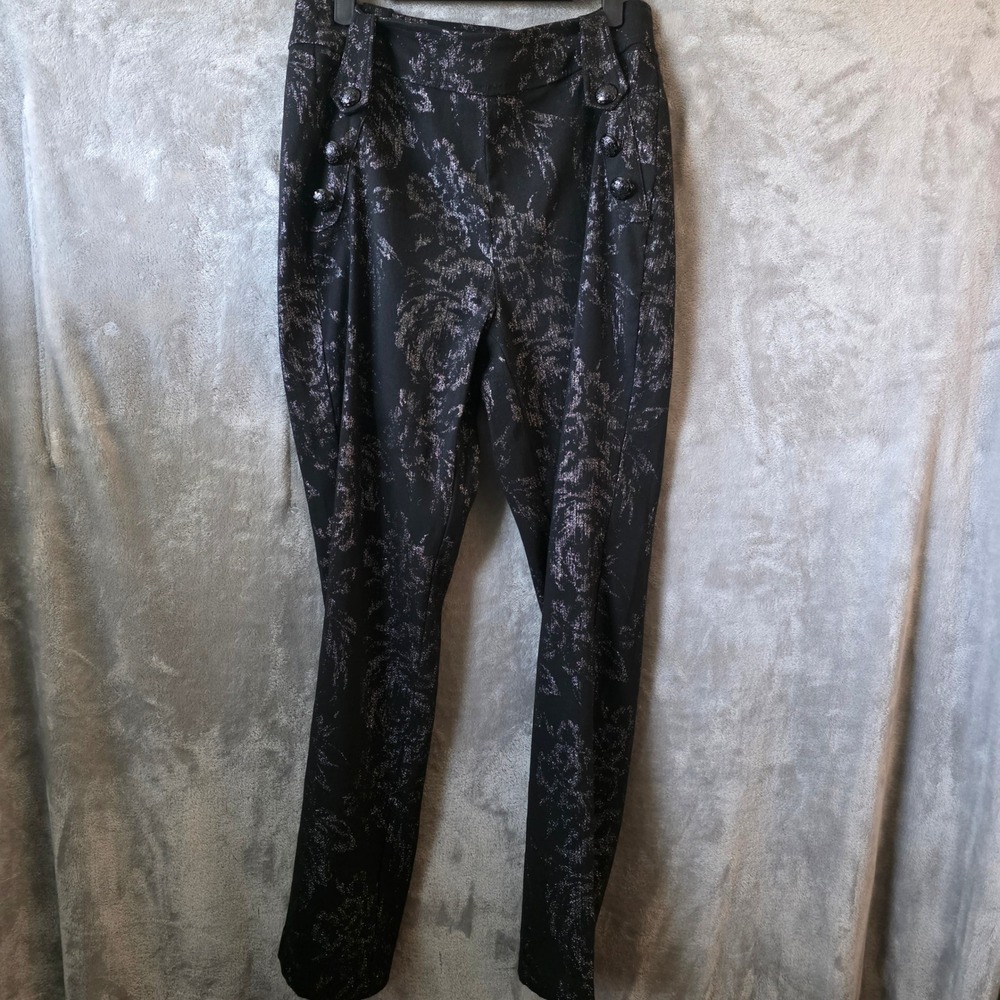 Cato Shimmer Metallic Floral Brocade Sailor Front Slim Pants Dark Coquette 10